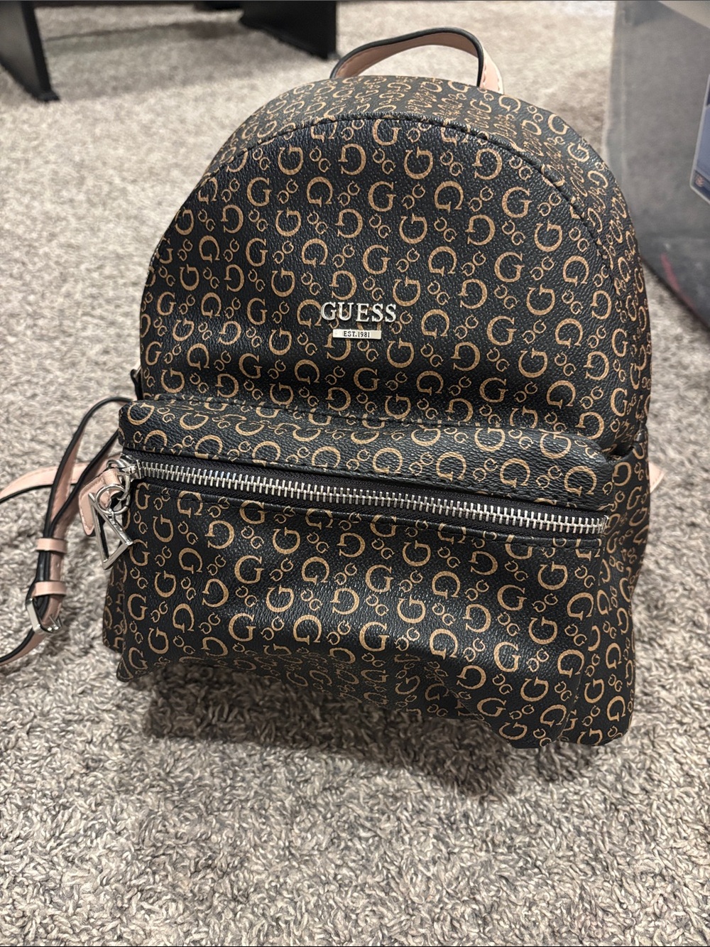 GUESS Women and Brown Monogram Mini Backpack